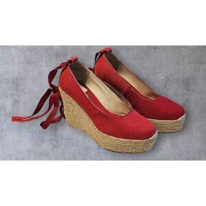 STEVE MADDEN WOMENS SIZE 8.5  P. MARTY RED ESPADRILLES WEDGES 5" PLATFORM SHOES